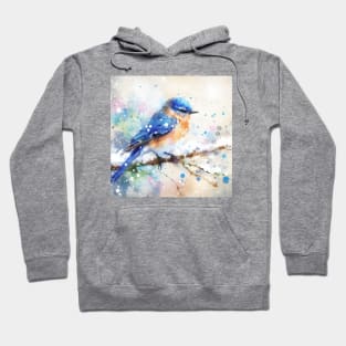 Colorful little blue bird sitting on a tree branch Hoodie